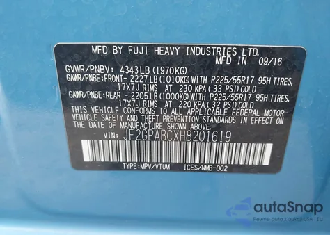 2017 Subaru Crosstrek 2.0I Premium from USA, damaged, VIN JF2GPABCXH8201619